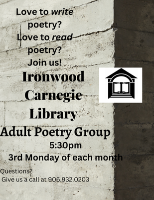 CANCELED FOR THIS EVENING-Adult Poetry Group