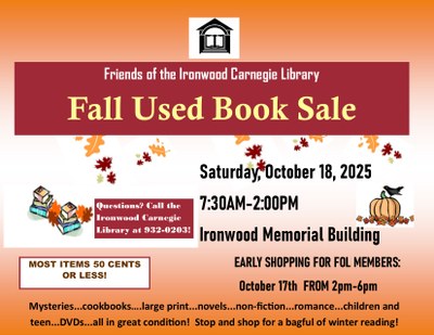 Friends of the Library Autumn Used Book Sale-Early Bird for FOL Members Friends of the Library Autumn Used Book Sale-Early Bird for FOL Members