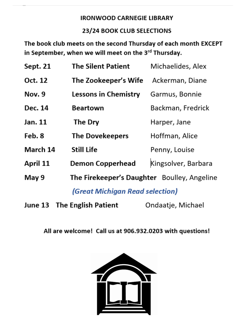 Ironwood Carnegie Adult Book Club